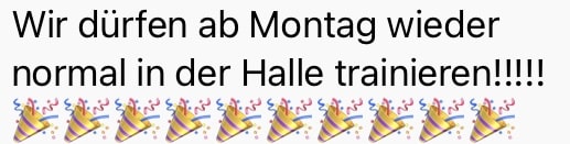 Wiederaufnahme des Trainings: Grosse Freude in den Teamchats. Screenshot.